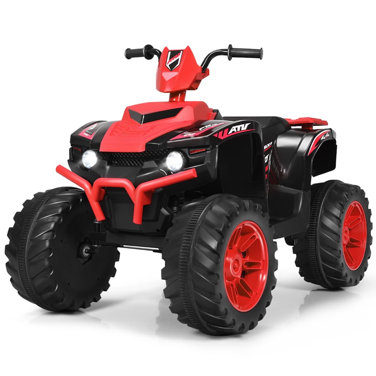 CostwayQuad Électrique 12V pour Enfants 3-7 Ans avec Lumière Musiques et Histoires 104x67x74cm pour Différents Terrains Rouge